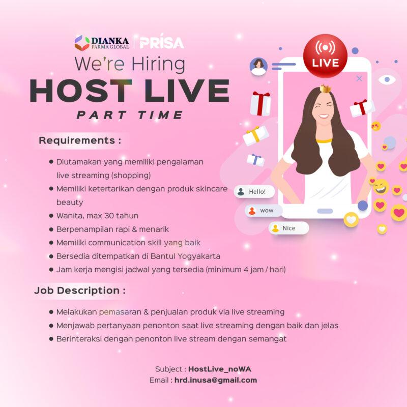 Lowongan Kerja Host Live Part Time Di PRISA LokerJogja ID