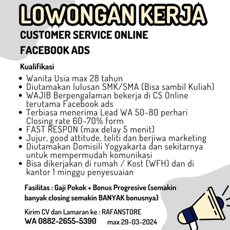 Lowongan Kerja CS Online Facebook Ads Di Rafan Store LokerJogja ID