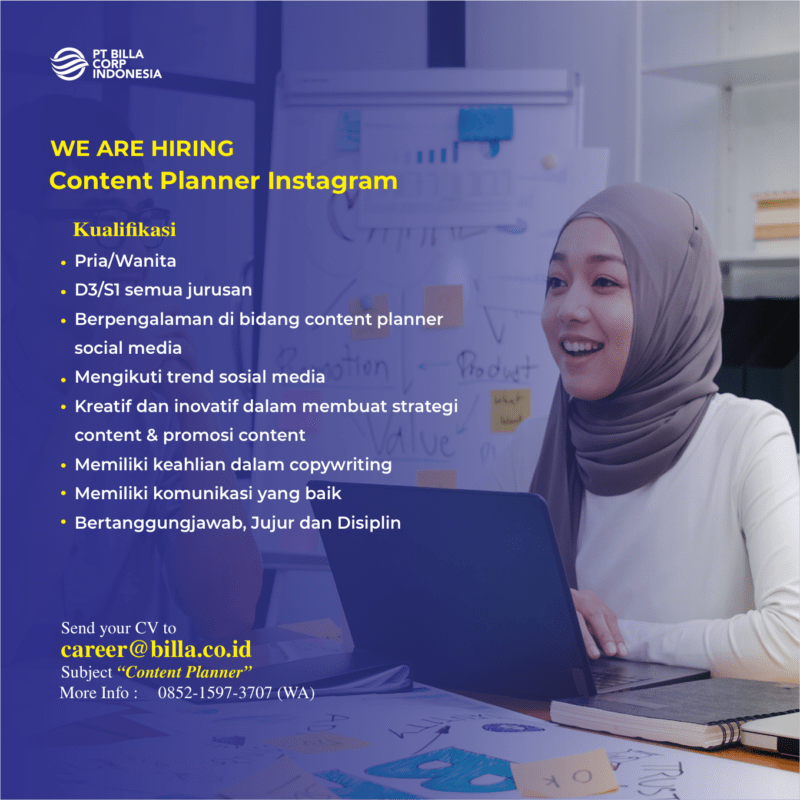 Lowongan Kerja Content Planner Instagram Di Pt Billa Corp Indonesia