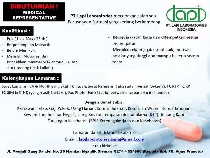 Lowongan Kerja Medical Representative Di PT Lapi Laboratories