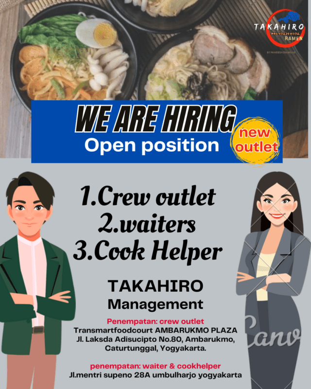 Lowongan Kerja Crew Outlet Waiters Cook Helper Di Takahiro