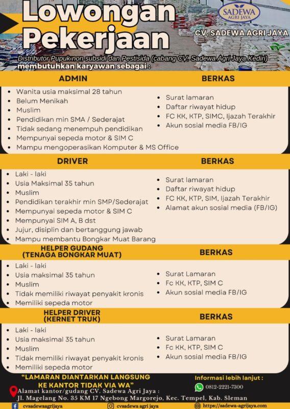 Lowongan Kerja Admin Driver Helper Gudang Helper Driver Penjaga