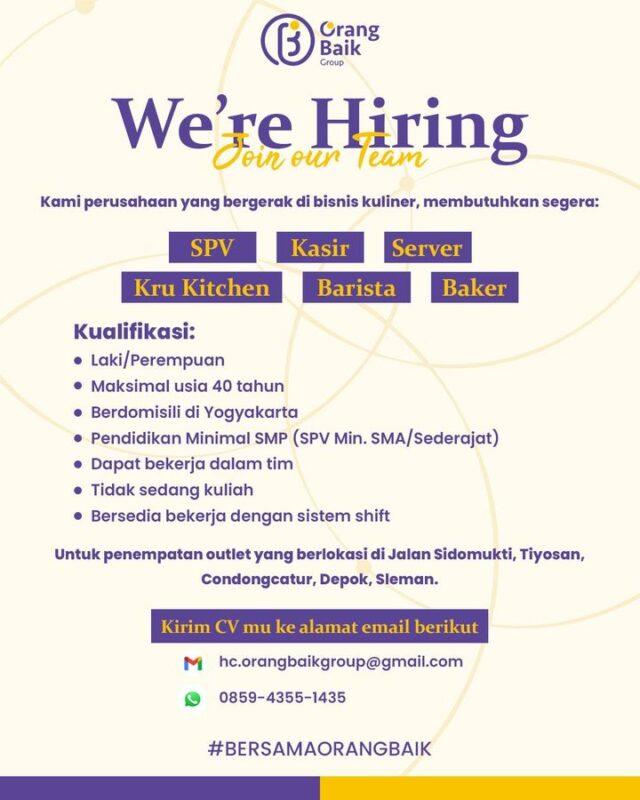 Lowongan Kerja SPV Kasir Server Kru Kitchen Barista Baker Di