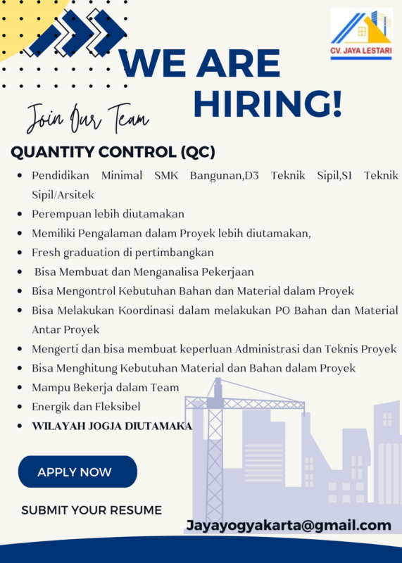 Lowongan Kerja Quantity Control QC Di CV Jaya Lestari LokerJogja ID