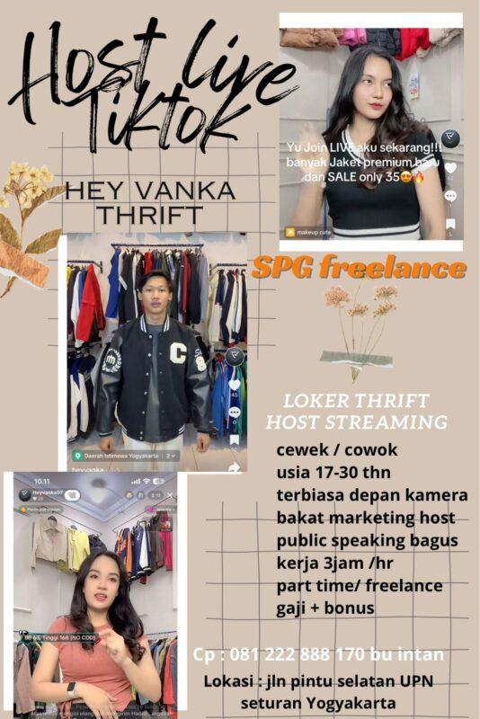 Lowongan Kerja Host Live Tiktok Spg Freelance Di Hey Vanka Thrift