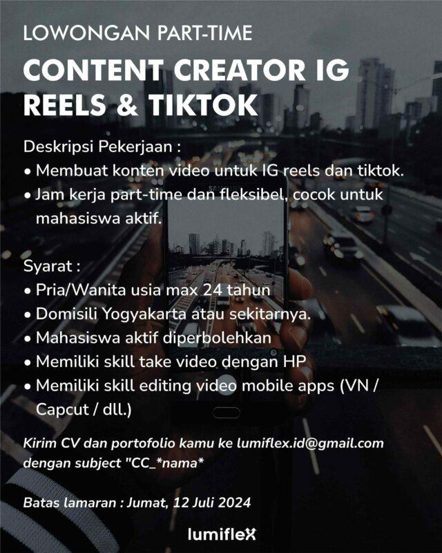 Lowongan Kerja Content Creator Ig Reels Tiktok Di Lumiflex