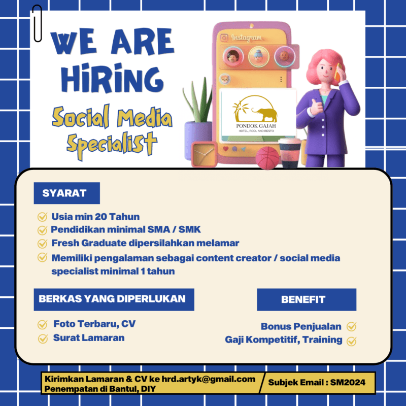 Lowongan Kerja Social Media Specialist Di Pondok Gajah Hotel