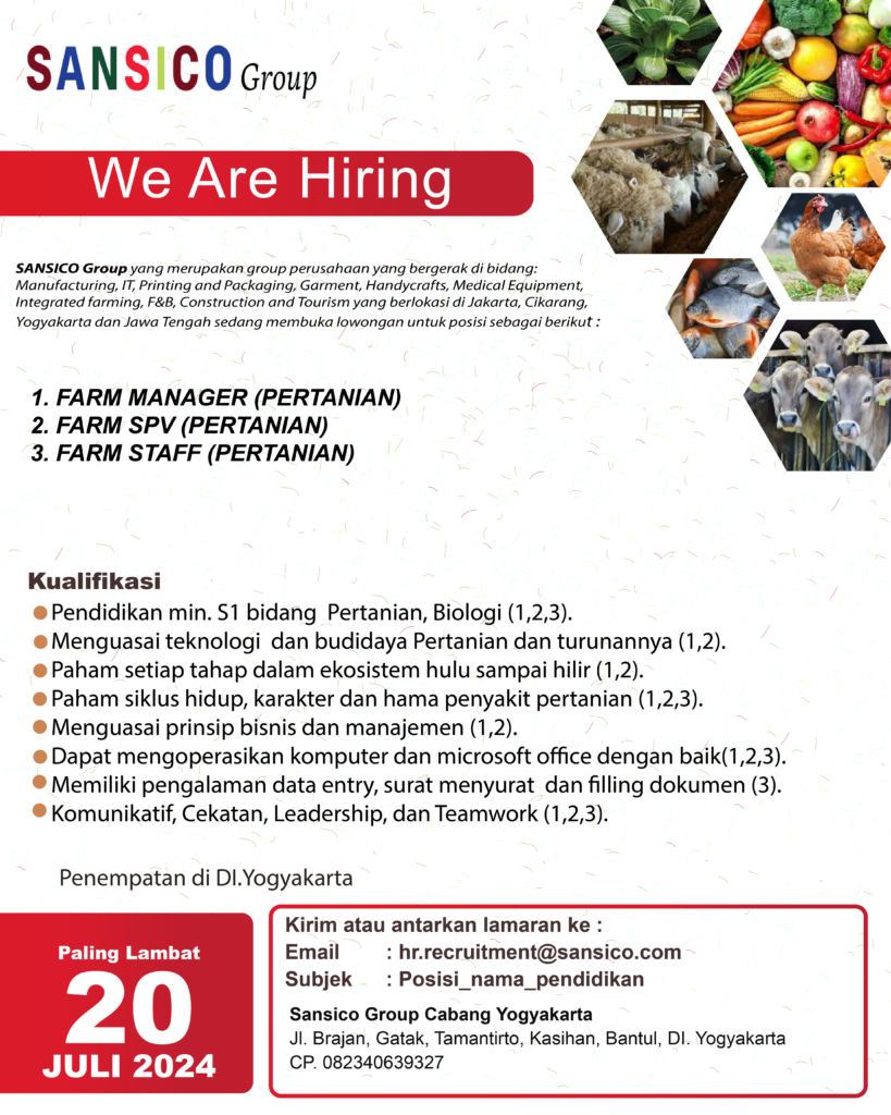 Lowongan Kerja Farm Manager Farm SPV Farm Staff Project Manager