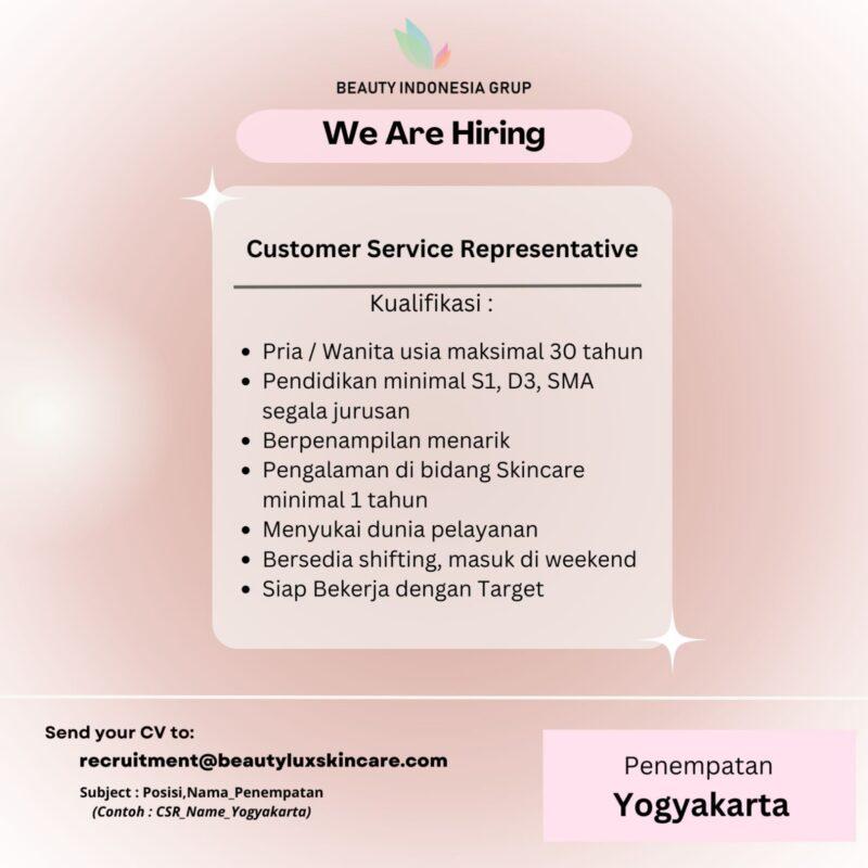 Lowongan Kerja Customer Service Representative Front Office Sales