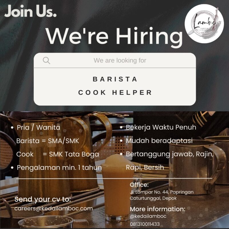 Lowongan Kerja Barista Cook Helper Di Kedai Lamboc LokerJogja ID