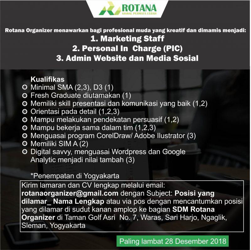 Lowongan Kerja Marketing Staff Admin Website dan Media Sosial Person In Charge PIC di Rotana Organizer LokerJogja ID