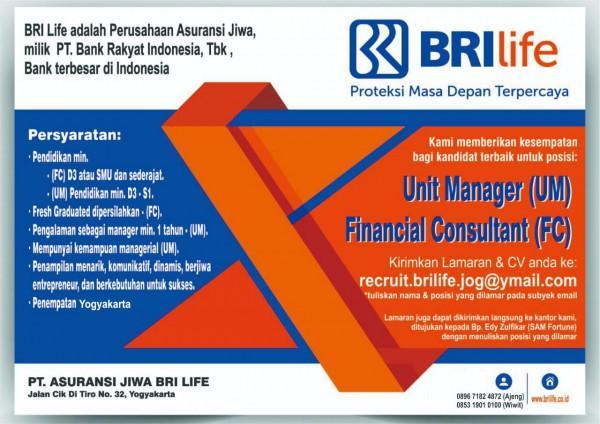 Lowongan Kerja Unit Manager Um Financial Consultant Fc Di Pt Asuransi Jiwa Bri Life Lokerjogja Id