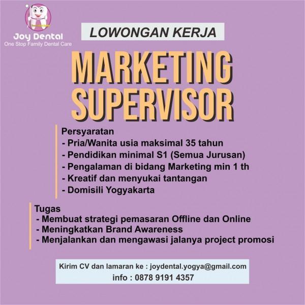 Lowongan Kerja Marketing Supervisor di Klinik Gigi Joy