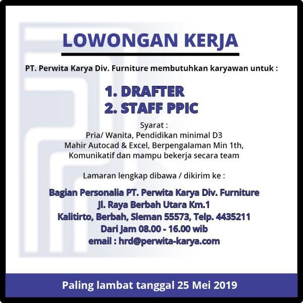 Lowongan Kerja Drafter - Staff PPIC di PT. Perwita Karya ...