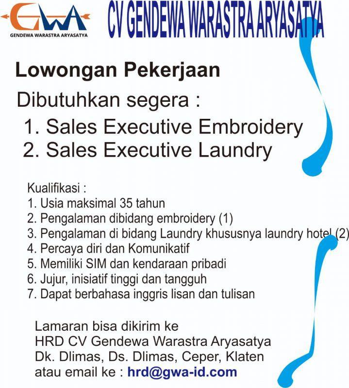 Lowongan Kerja Sales Executive Embroidery - Sales  