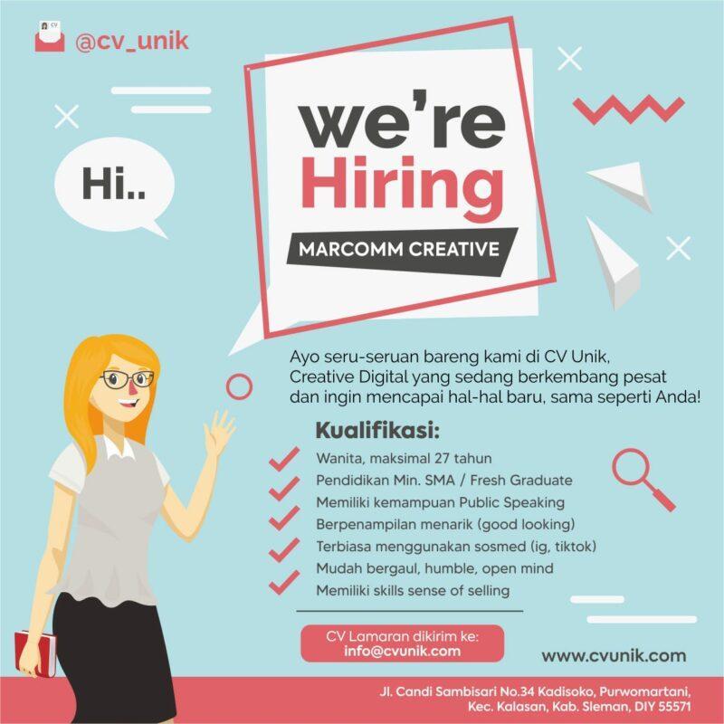 Lowongan Kerja Marcomm Creative di CV. Unik - LokerJogja.ID