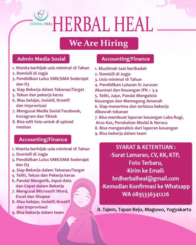 Lowongan Kerja Admin Media Sosial - Accounting di Herbal Heal