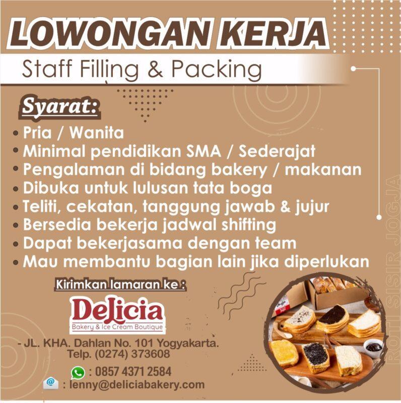 Lowongan Kerja Staff Filling dan Packing di Delicia Bakery ...