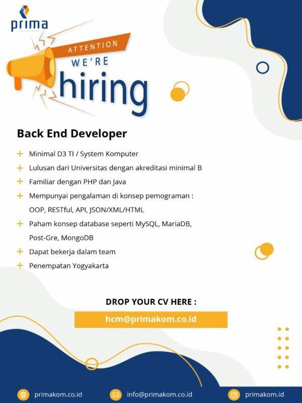 Lowongan Kerja Back End Developer Di Primakom - LokerJogja.ID