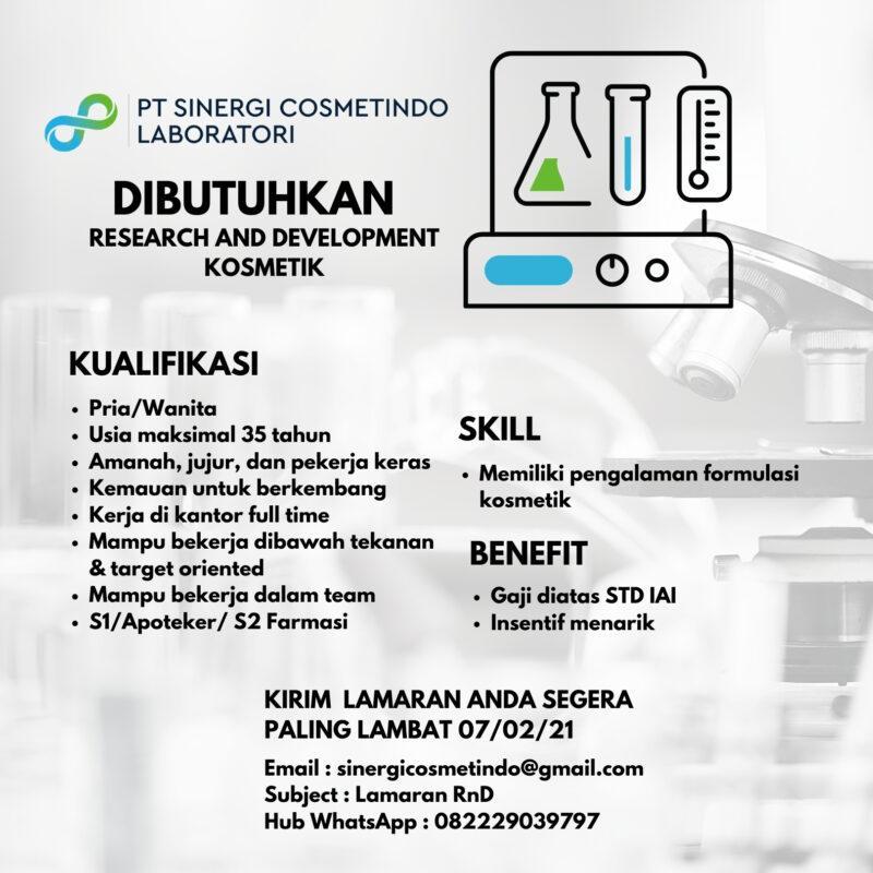 Lowongan Kerja Research And Development Kosmetik di PT. Sinergi