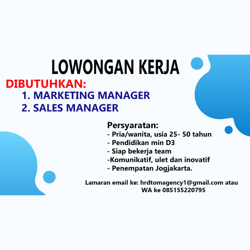 Lowongan Kerja Marketing Manager - Sales Manager di Tom Agency