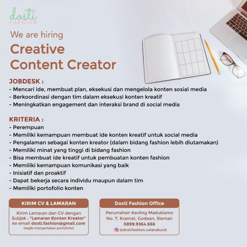 Lowongan Kerja Creative Content Creator di Dosti Fashion - LokerJogja.ID