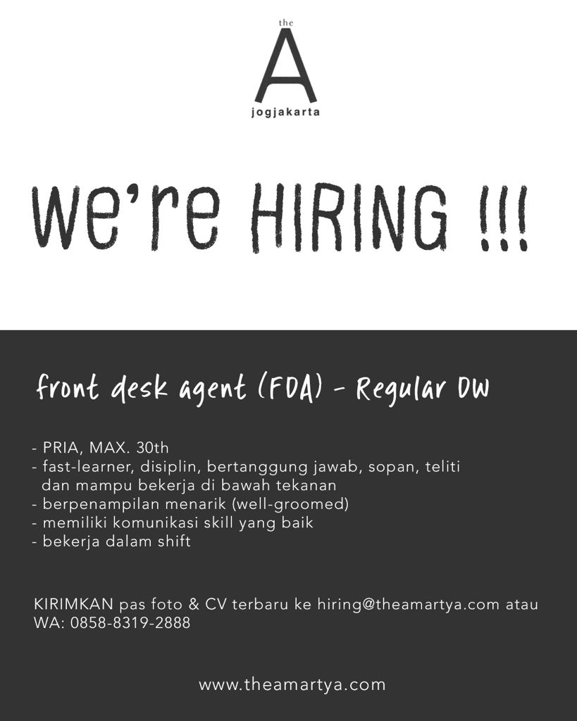 lowongan-kerja-front-desk-agent-fda-di-the-amartya-jogjakarta-hotel