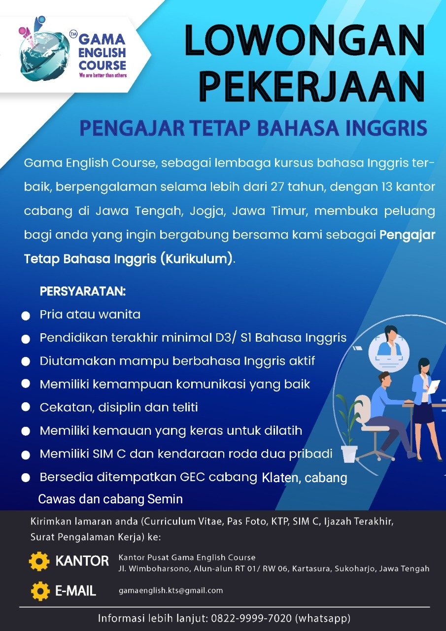 Lowongan Kerja Pengajar Tetap Bahasa Inggris Di Gama English Course ...