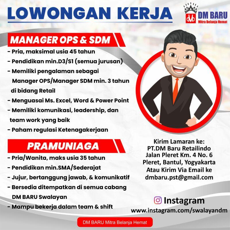 Lowongan Kerja Operasional & SDM Manager - Pramuniaga Di PT. DM Baru ...