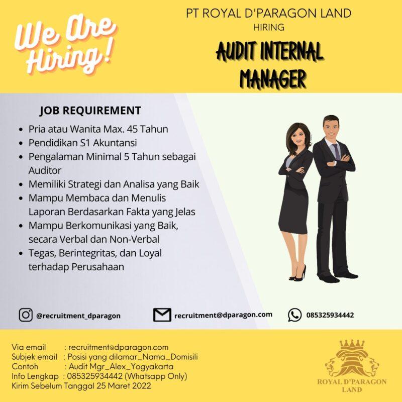 Lowongan Kerja Audit Manager - Drafter - Estimator - Pengawas Proyek