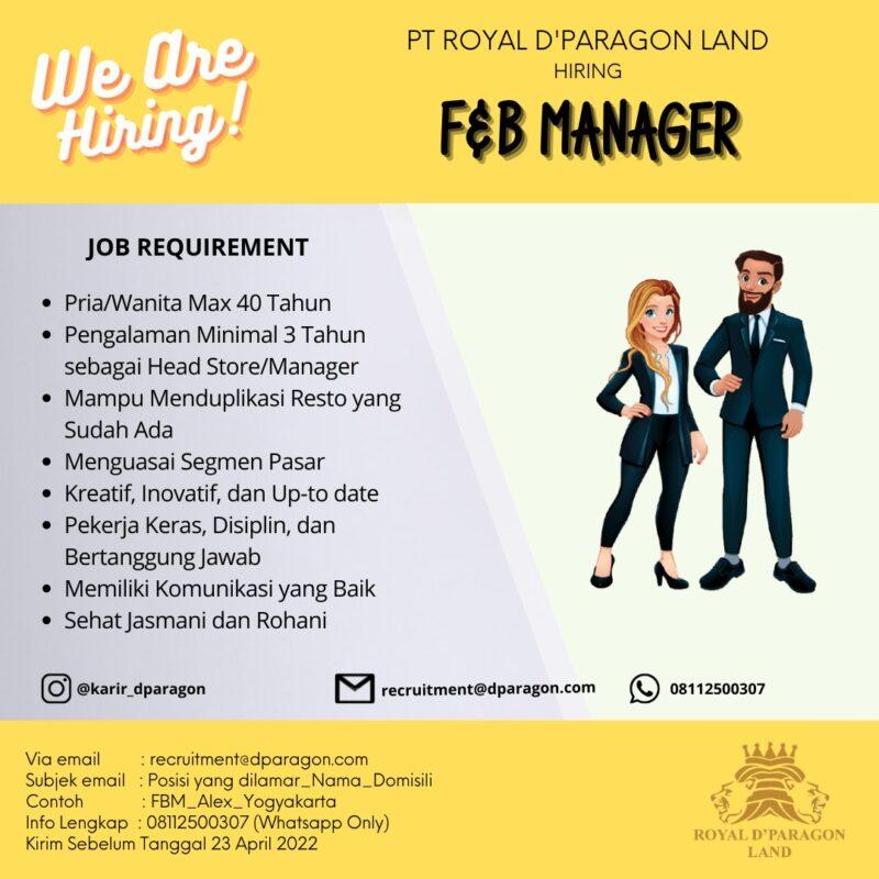 Lowongan Kerja F&B Manager - Drafter & Estimator - Site Manager ...