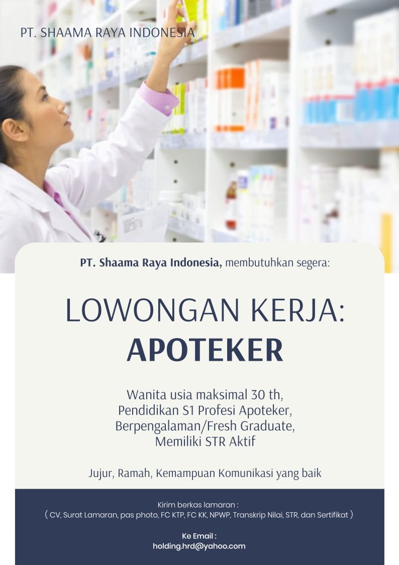 Lowongan Kerja Apoteker Di PT. Shaama Raya Indonesia - LokerJogja.ID