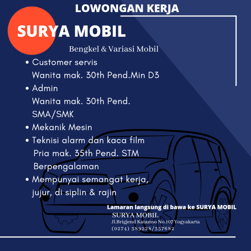 Lowongan Kerja Customer Service Admin Mekanik Mesin Teknisi Alarm