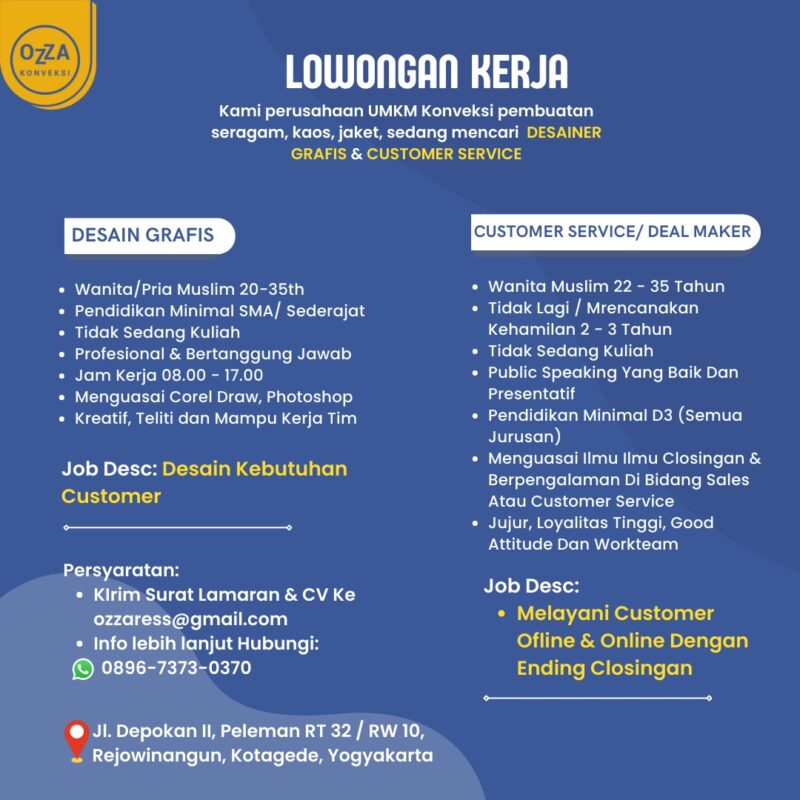 Lowongan Kerja Desain Grafis - Customer Service / Deal Maker Di Ozza ...