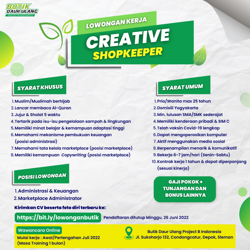 Lowongan Kerja Creative Shopkeeper (Administrasi & Keuangan Dan ...