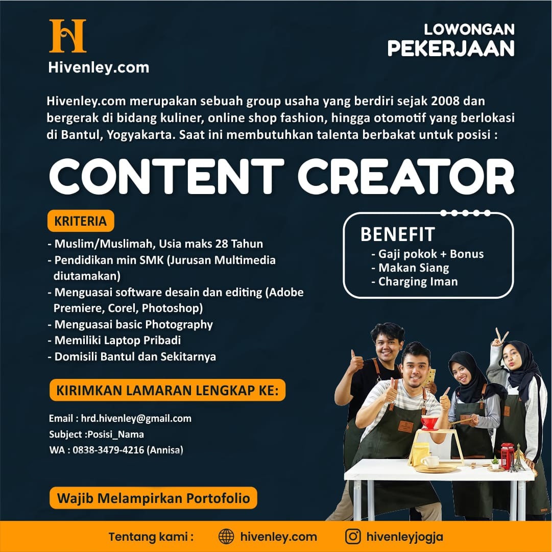 Lowongan Kerja admin online shop content creator di pt potency group indonesia