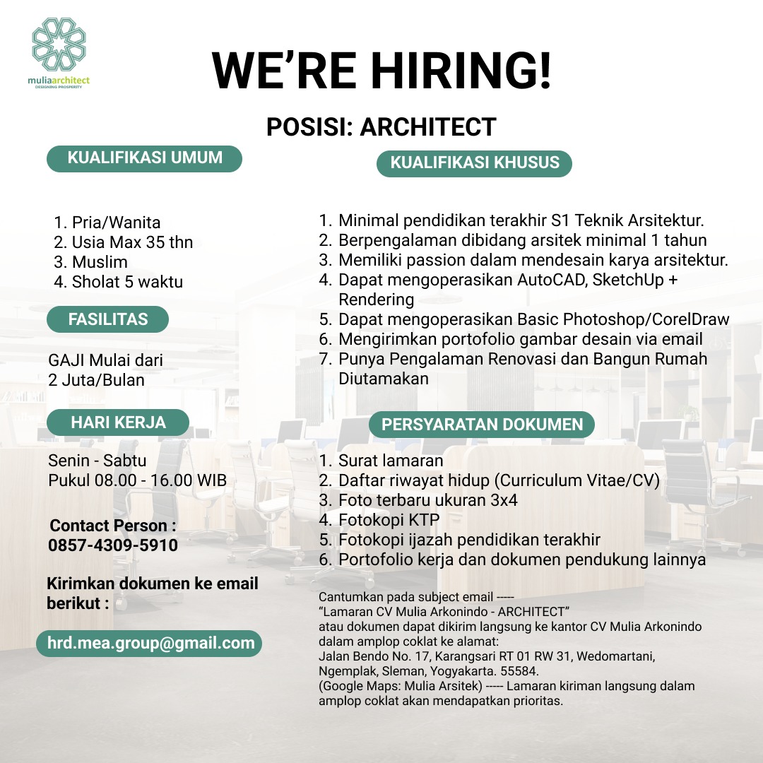 Lowongan Kerja Architect Di Mulia Architect Lokerjogja Id