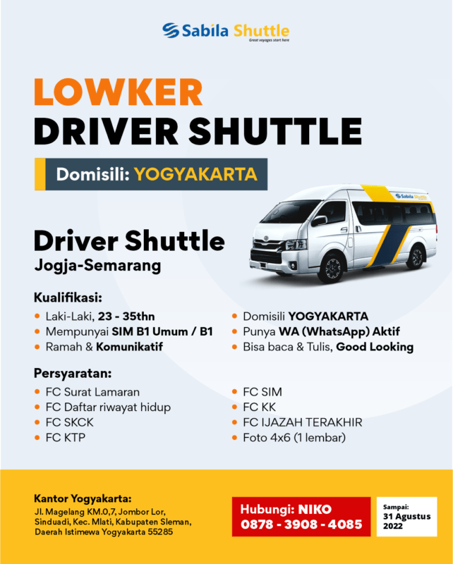 Lowongan Kerja Driver Shuttle Di Sabila Shuttle - LokerJogja.ID