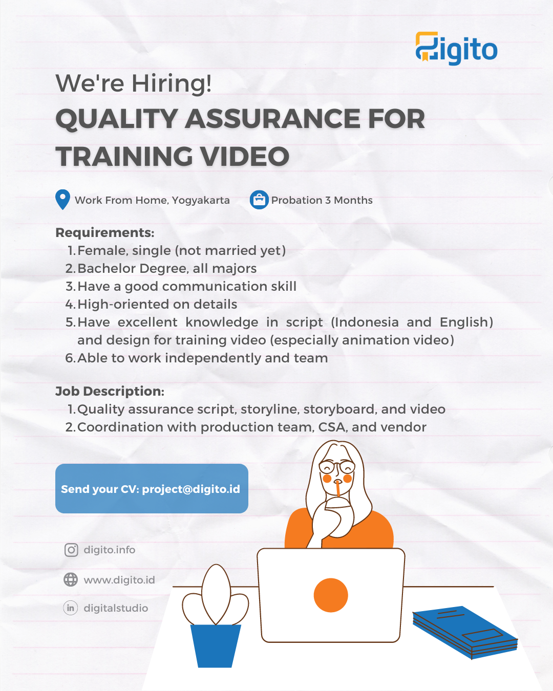 Gambar Lowongan Kerja Quality Assurance for Training Video di Digito