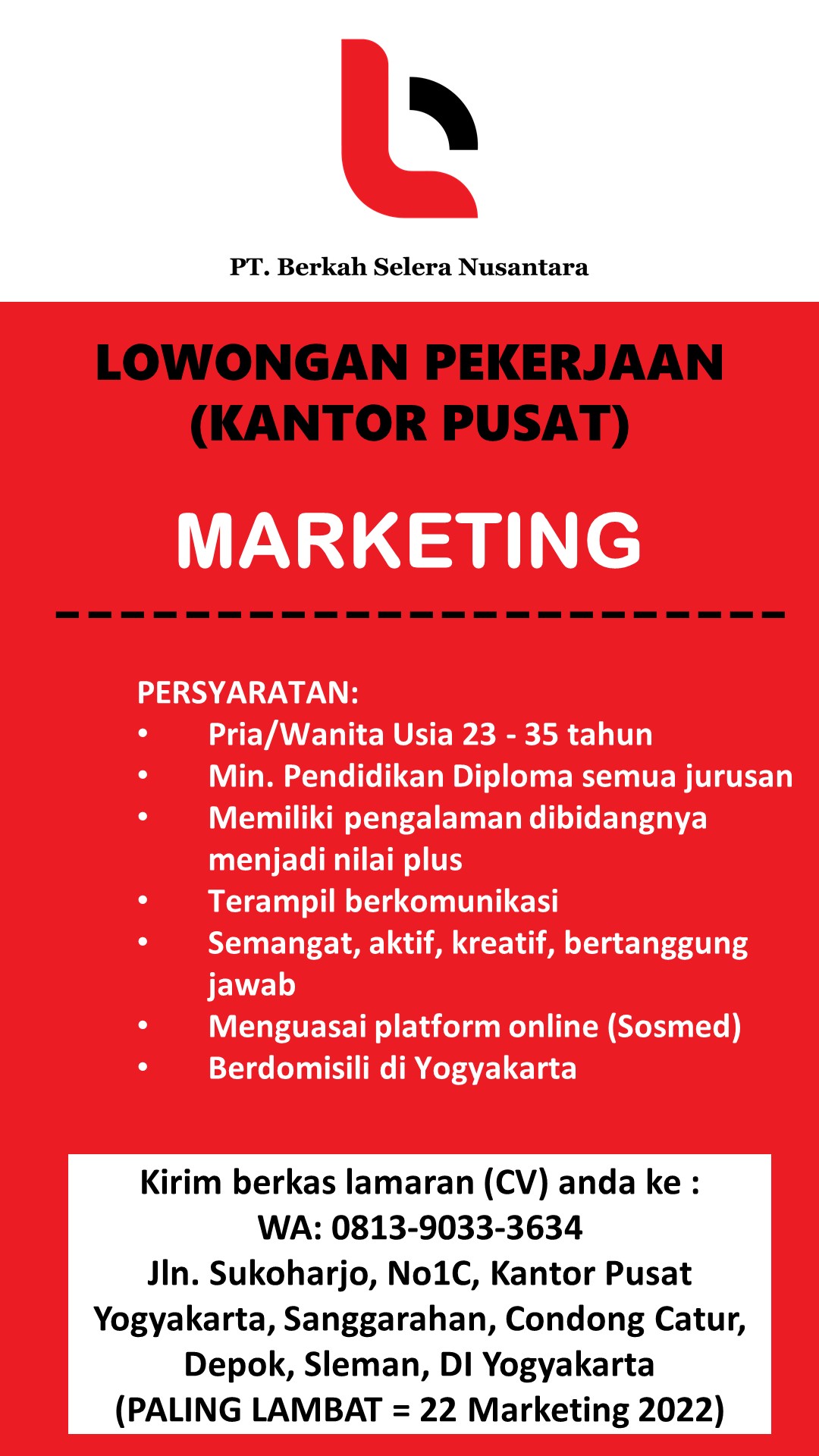 Lowongan Kerja Marketing Di Pt Berkah Selera Nusantara Lokerjogja Id