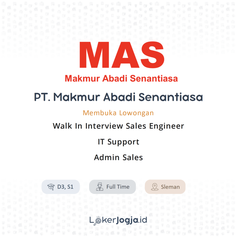 Lowongan Kerja Walk In Interview Sales Engineer - IT Support - Admin ...