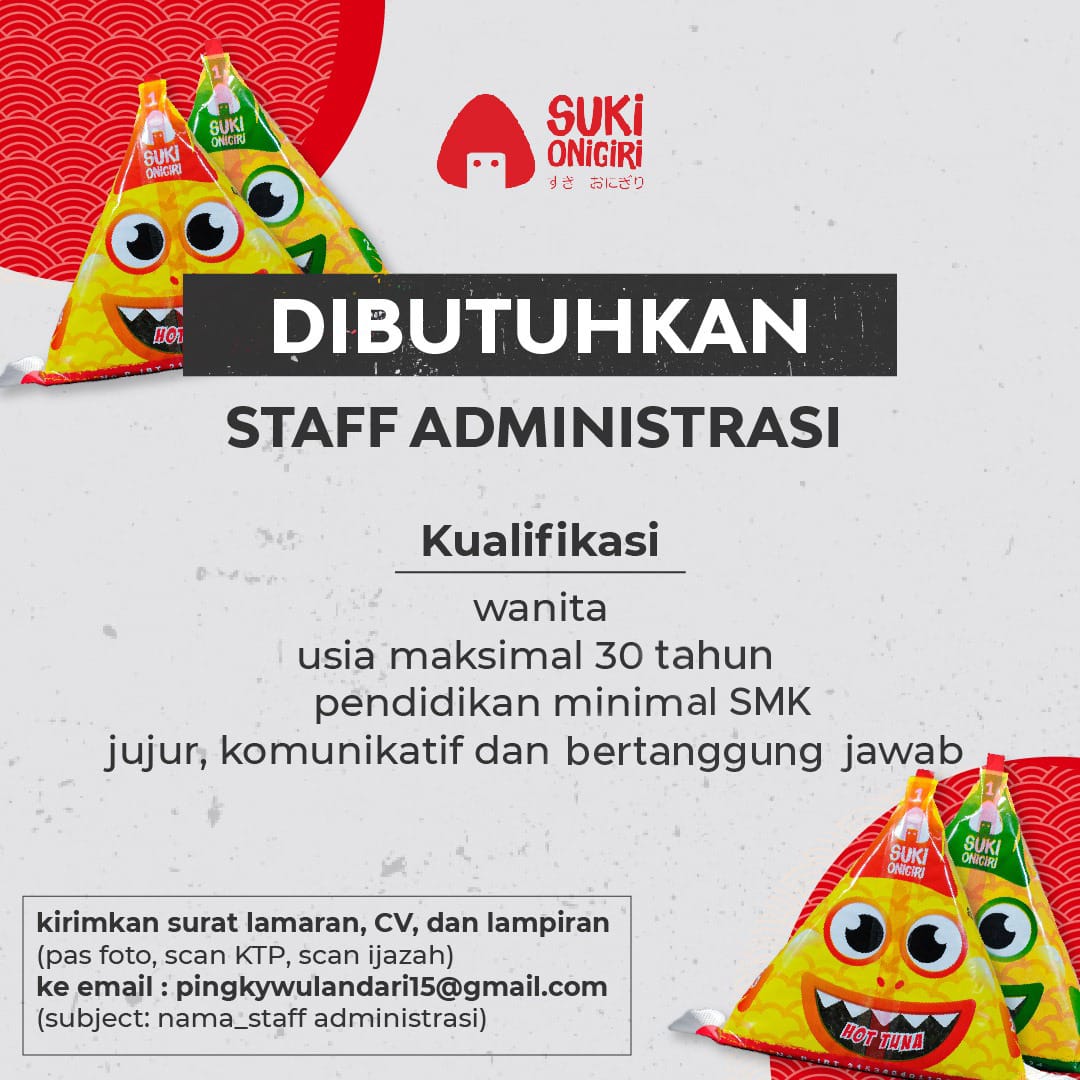 Lowongan Kerja staff administrasi di suki onigiri 9