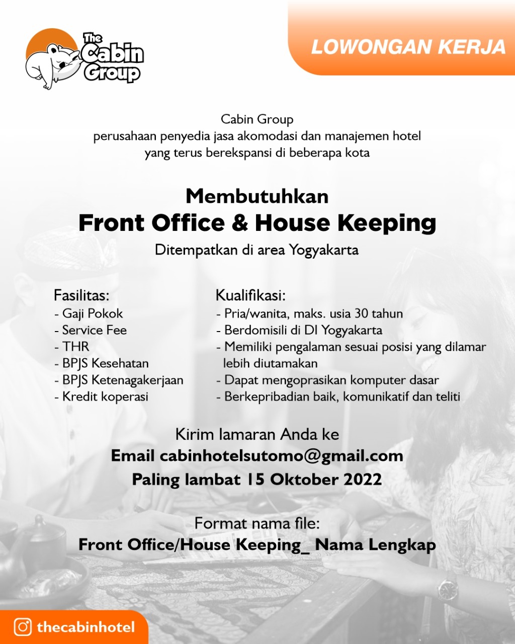 Lowongan Kerja Front Office House Keeping Di The Cabin Group   The Cabin Group Banner 