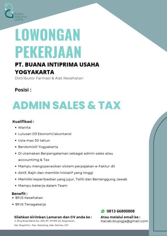 Lowongan Kerja Admin Sales & Tax Di PT. Buana Intiprima Usaha Cab ...