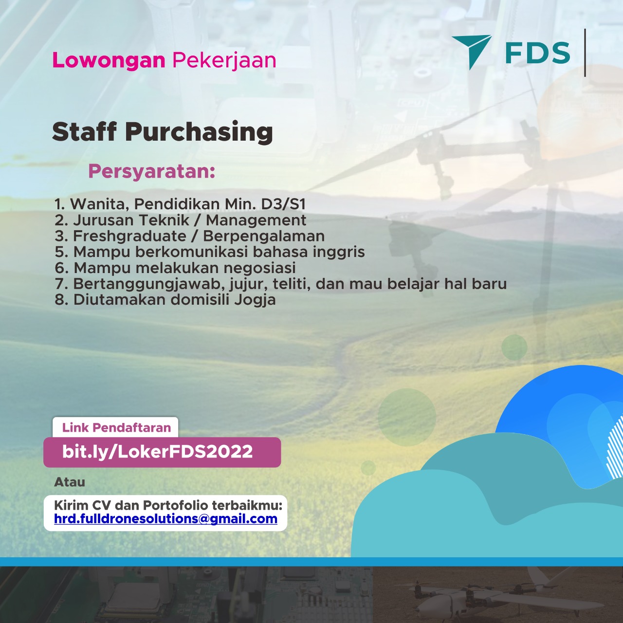 Lowongan Kerja Staff Purchasing Drone Engineer Sales Marketing