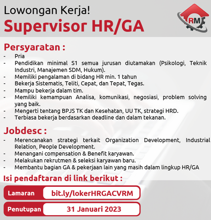 Lowongan Kerja Spv Hr Ga Di Cv Rumah Mesin Lokerjogja Id