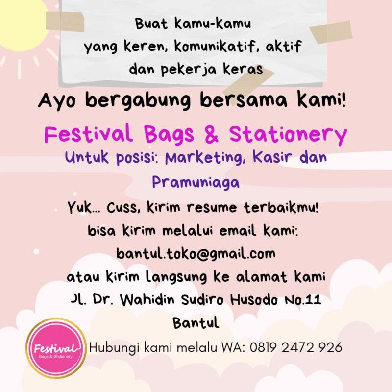 Lowongan Kerja Marketing Admin Kasir Pramuniaga Di Festival Bags Stationary Lokerjogja Id