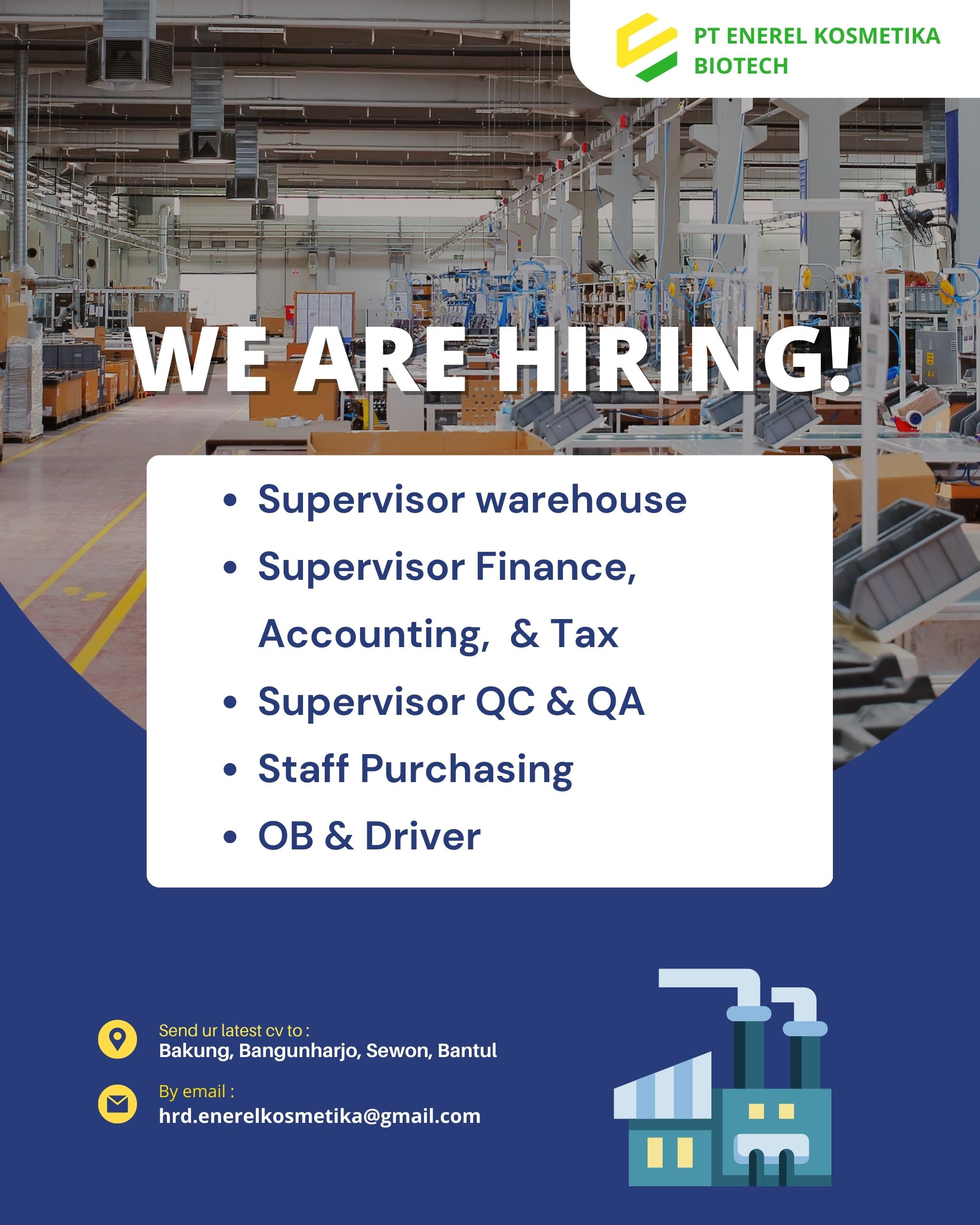 Lowongan Kerja Supervisor Warehouse - Supervisor Finance, Accounting 