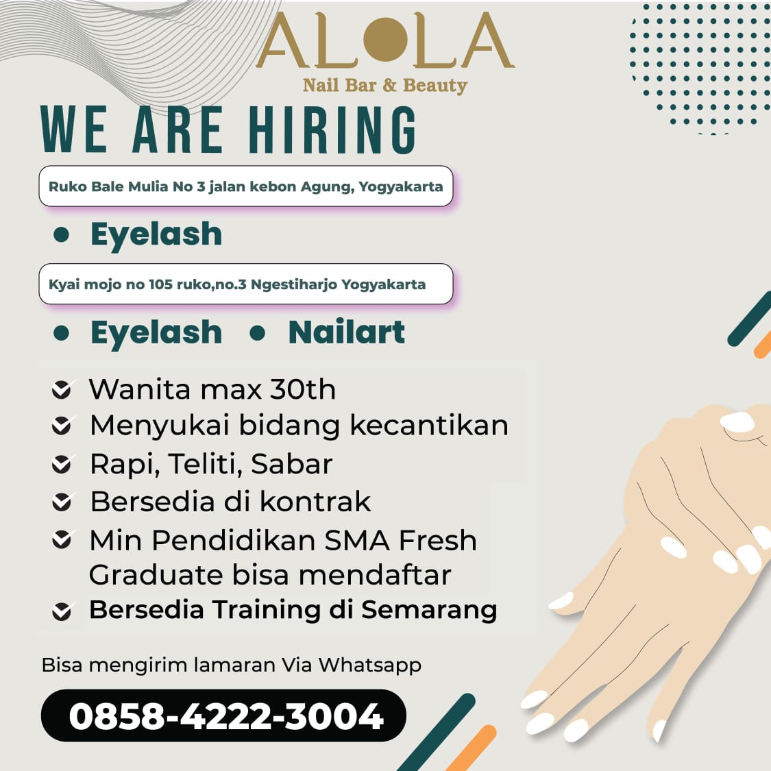 Lowongan Kerja nail therapist freelance di lewa studio