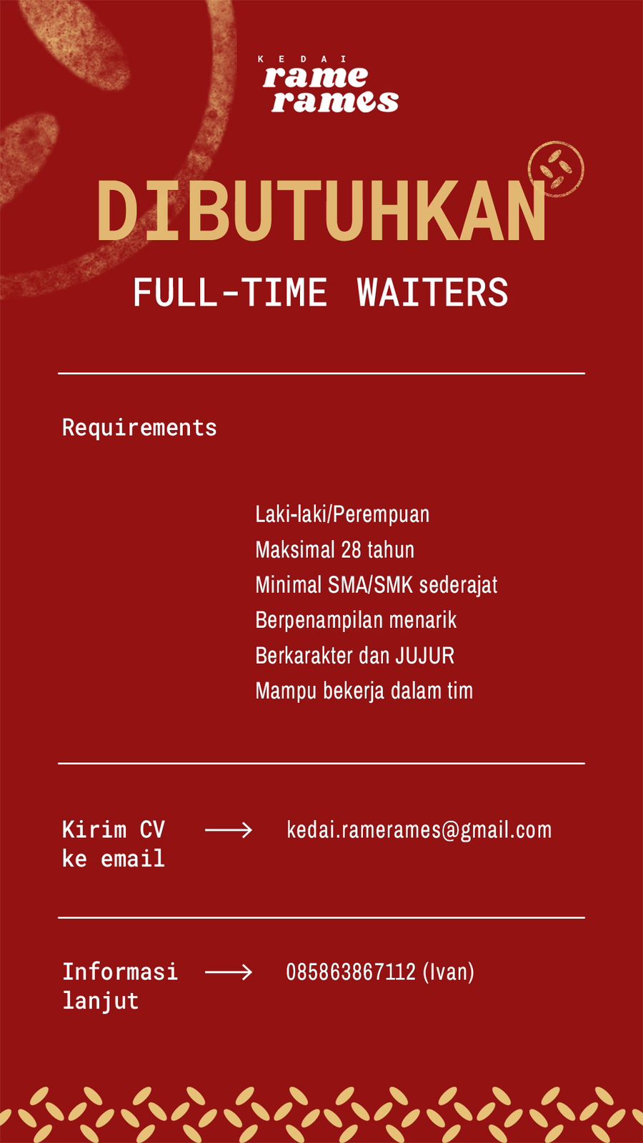 Lowongan Kerja Waiters Admin Di Kedai Rame Rames Lokerjogja Id